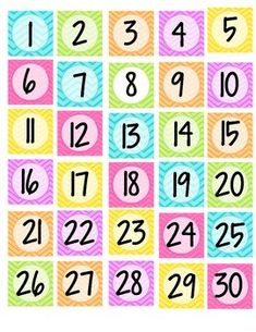 a colorful calendar with numbers on it