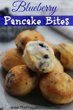 blueberry pancake bites on a white plate