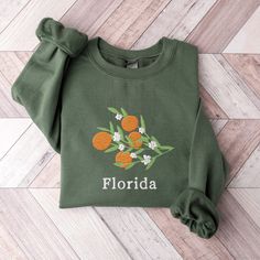 Spring Embroidered Sweatshirt For Streetwear, Florida Embroidery, Hawaii Embroidery Sweatshirt, Florida State Flower, Florida State Sweatshirt, Flower Shirt, Florida State, Orange Blossom