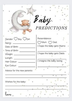 a baby dedication card with a teddy bear on the moon and stars in the sky