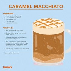 the caramel macchiato recipe is shown in this graphic above it's description