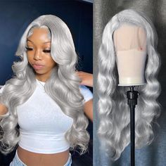 PRICES MAY VARY. Silver Grey Human Hair Material: Unprocessed Virgin Human Hair Wigs, 12A Grade Brazilian Virgin Human Hair for Black Women Cut From Young Girl. Soft and Clean ,Comfortable and Silky. Glueless Lace Closure Wigs Human Hair Without Any Synthetic and Animal Hair Mixed.Can Be Dyed 、Straightened and Curled, Bleached and Restyled As Your Own Hair 13x4 Lace Front Wigs:13x4 HD Transparent Lace, Soft ,Invisible, Breathable &Comfortable. Skin Melt Invisible HD Lace Front Wig. Natural Hairl Silver Wigs For Black Women, Grey Wig Hairstyles, Birthday Wigs For Black Women, Grey Wigs For Black Women, Cute Lace Fronts, Silver Lace Front Wig, Gray Wigs For Black Women, Braids Quick Weave, Silver Lace Front