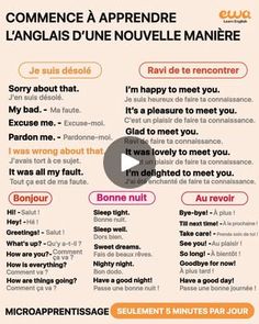 a poster with words in french and english on the bottom right hand corner that says, comments d'apprenre langaise une nouve manere