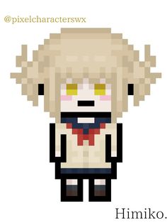 the pixel character is wearing a white shirt and black pants