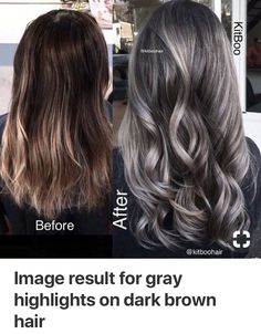 Brown Hair With Silver Highlights, Grey Balayage, Transition To Gray Hair, Gray Hair Highlights, Grey Hair Color, Ombre Hair Color, Gray Hair, Brown Hair Colors