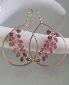 Pink Gem Earrings, Boho Jewelry Diy, Framed Jewelry, Jewelry 2023, Diy Jewelry Inspiration, Gem Earrings, Pink Gem, Gold Filled Hoops, Earrings Inspiration