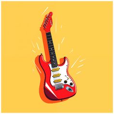 Red Cartoon Electric Guitar Art Print - Rock & Roll Prints Electric Guitar Art, Red Cartoon, Adidas Art, Rockstar Girlfriend, Classic Photo, Power Pop, Red Art Print, Guitar Art, Rock T Shirts