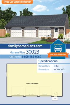 two car garage plans are shown in this advertisement for the garage plan