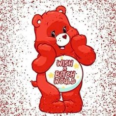 a red teddy bear holding a sign that says wish a bright world