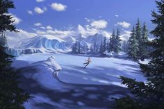 a painting of a person skiing in the snow