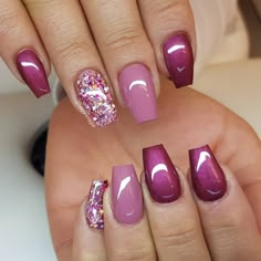 Glitter Gel Nail Designs, Glitter Gel Nails, Purple Nail, Blue Nail, Colorful Nail Designs, Winter Nail Designs, Uñas Acrilicas, Pretty Nail Art