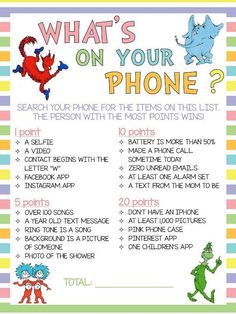 the dr seuss phone checklist is shown