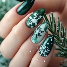 Super Cute And Stylish Ships In 5-10 Business Days Christmas Nails Light Green, Green Christmas Nails With Snowflakes, Holiday Nails Purple, Christmas Nails Designs Holiday, Christmas Nail Green, Yule Nail Art, Pine Tree Nails, Christmas Nails Stiletto, Winter Themed Nails