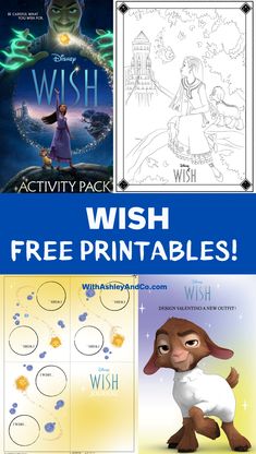 the disney princess and the frog coloring pages with text that reads, wish free printables