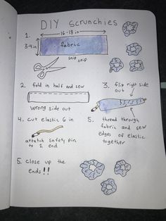 an open notebook with drawings and instructions on how to use scissors for crochet