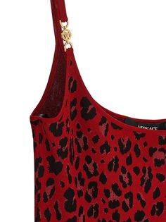 Leopard animal viscose blend dress with thin straps with metal 'Medusa' detail. Composition: 90% VI 5% PA 3% PL 2% EA Animal Dress, Versace Women, Versace Dress, Versace Couture, Red Leopard, Bottega Veneta Shoulder Bag, Leopard Animal, Animal Print Dresses, Versace Jeans