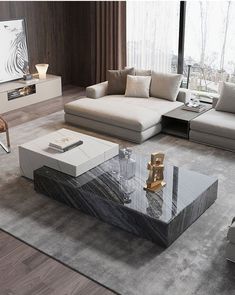 modern living room with marble coffee table and sofa