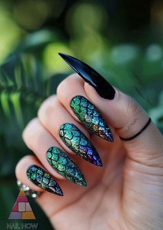 Unleashing Creativity with Unique Acrylic Nails: A 2024 Guide 113 Mermaid Sparkle Nails, Siren Nails Design, Gothic Mermaid Nails, Halloween Mermaid Nails, Mermaid Scale Nails, Dark Mermaid Nails, Siren Nails, Pandora Nails