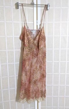 Lace-Trimmed Leopard-Print Silk Chemise. Goldish Lace Trim Enhances The Shades Of Brown And Pink In The Pattern. Silk Chemise, Brown And Pink, Shades Of Brown, Pink Brown, Vintage Pink, Silk Printing, Women's Intimates, Lace Trim, Vintage Ladies