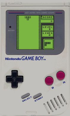 an old nintendo game boy is shown with buttons on the front and back side,