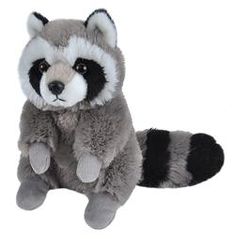 a raccoon stuffed animal sitting on the ground