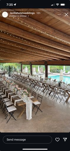 an outdoor venue with tables and chairs set up