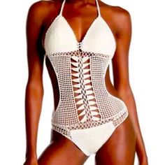 New With Tags Size Medium Handmade Crochet From Nordstrom Stock Image For Reference Color: Ivory 95 Polyester/ 5 Spandex Price Firm White Crochet Trim Swimwear For Spring, White Crochet Lace Swimwear For Beach, White Crochet Lace Summer Swimwear, Beige Stretch Crochet Top For The Beach, Fitted White Crochet Lace Swimwear, Fitted White Crochet Beachwear Top, Fitted White Crochet Top For Beachwear, Cream Crochet Top For Beach, White Fitted Crochet Top For Vacation