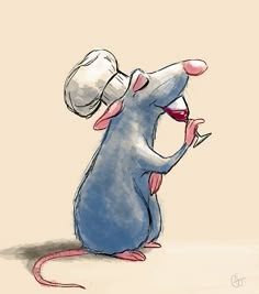 a drawing of a mouse with a hat on it's head looking at something