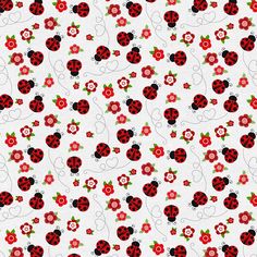 a ladybug pattern with red flowers and green leaves