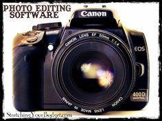 a digital camera with the words photo editing software on it's front and side