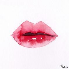 a watercolor painting of a red lip