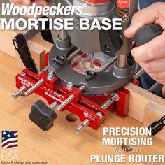 the cover of woodpecker's mortise base magazine shows a man working on a router