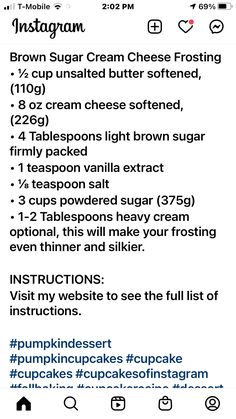 the ingredients for pumpkin cream cheesecakes are shown on an instagramn screen