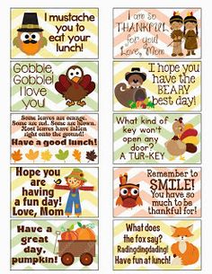 thanksgiving printables for kids that include turkey, pumpkins and other things to say