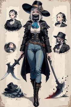 Gideon Ofnir Fanart, Female Ocs Anime, Knight Defending Princess, Bloodborne Female, Head In Different Angles, Evil Character Design, White Shirt And Blue Jeans, Wearing Mask, Woman In Black