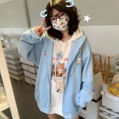 Women Hoodies Sweet Cartoon Loose Zipper Female Sweatshirts Harajuku Pink, Cardigan Y2k, Skull Lover, Women Hoodies, Zippered Cardigan, Style Japonais, Japan Fashion, Pink Hoodie, Japanese Style