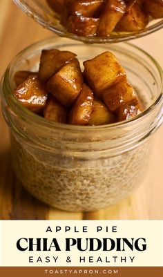 apple pie chia pudding in a glass jar