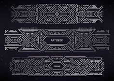 art deco font and numbers in white on black background - decorative objects / objects illustrations