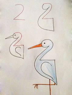 a child's drawing with numbers and a bird in the middle, on top of a piece of paper