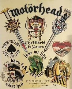 an old school poster with some tattoos and other things on it's back side