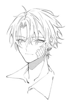 an anime character with short hair and piercings on his ears, looking to the side