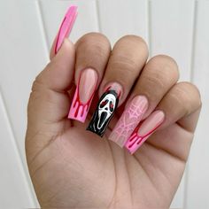 Ghost Face Nails, Face Nails, Colored Acrylic Nails, Work Nails, Really Cute Nails, Acrylic Nails Coffin Pink, High Desert