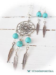 Álomfogó medál fülbevalóval - szett (türkenit) - Tündérportéka webáruház Dream Catcher Art, Easy Diy Jewelry, Beading Ideas, Tarot Deck, Wire Earrings, Diy Style, Native American Jewelry