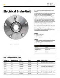 the front and back view of an electric brake unit, with information about it's components