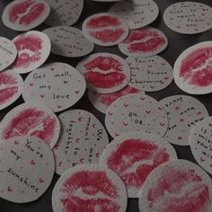 some red lipstick imprints with words on them