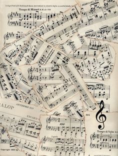 an old sheet music map with musical notes and trebles on it's sides