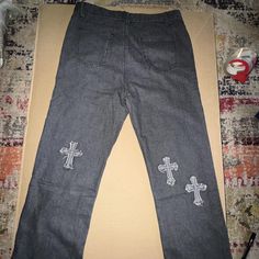 Black and white denim jeans with cross stitched crosses size Large #y2k #jeans #pants  

great condition #denim #cross

About 32”/34” 

Made from high-quality denim, these jeans are designed to provide you with the perfect fit and ultimate comfort. Featuring a unique patchwork design with a cross pattern, these jeans are perfect for anyone who loves to stand out from the crowd.

Features:

-Mid-rise waistband

-Premium denim fabric

-Cross embroidery design

-Straight leg

-Unisex style Jeans With Cross, Cross Embroidery Designs, Fabric Cross, Cross Embroidery, White Denim Jeans, Cross Patterns, Y2k Jeans, Patchwork Designs, Premium Denim