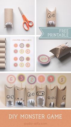 diy monster game for kids to make with toilet paper rolls and other crafting supplies