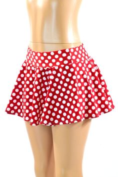 "This item is made to order, please read all the way through the listing before purchasing! This adorable red and white polka dot skirt is full circle cut, so it whirls and twirls with flirty movement. It is made of four way stretch lycra spandex. It has a soft, spandex waistband (elastic free) that sets at the natural waist. Need help choosing \"Length\"? Watch this video: https://www.youtube.com/watch?v=qTKmmJGrjW8&t=1s Womens Sizing (See below for instructions on where measurements should Red Polka Dot Skirt, White Polka Dot Skirt, White Polka Dot Top, Minnie Mouse Costume, Mouse Costume, Concert Fits, Polka Dot Skirt, Dot Skirt, Red Polka Dot