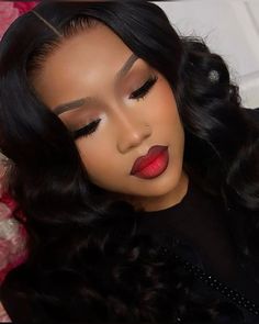 Black Makeup On Black Women, Soft Makeup Look With Red Lip, Makeup Ideas Black Woman, Black Woman Red Makeup, Natural Red Makeup Looks Black Women, Makeup For Birthday Photoshoot, Makeup Red Lipstick Black Women, Black Woman With Red Lipstick, Black Woman Red Lipstick Makeup